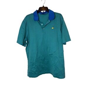 Masters Collection Mens XL Golf Polo Shirt Green Blue Striped Logo Short Sleeve